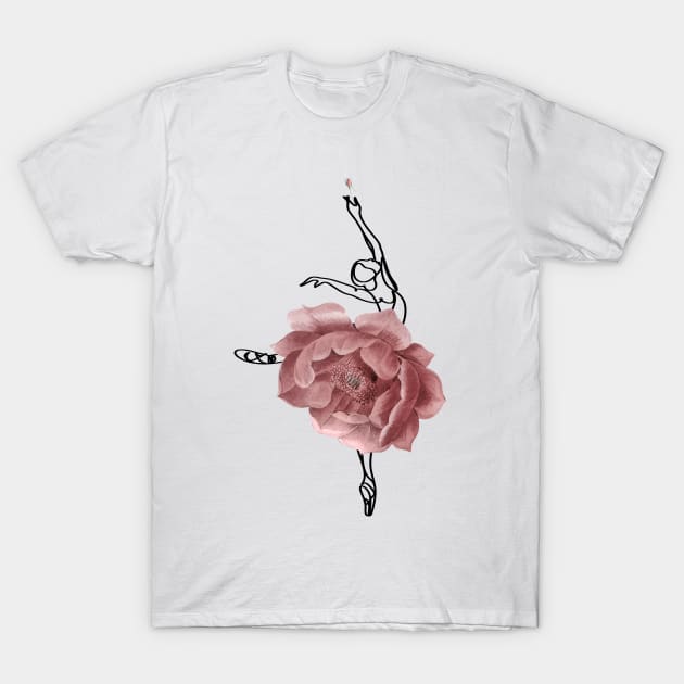 Ballet Dancer Ballerina Dance Floral Roses T-Shirt by AimArtStudio